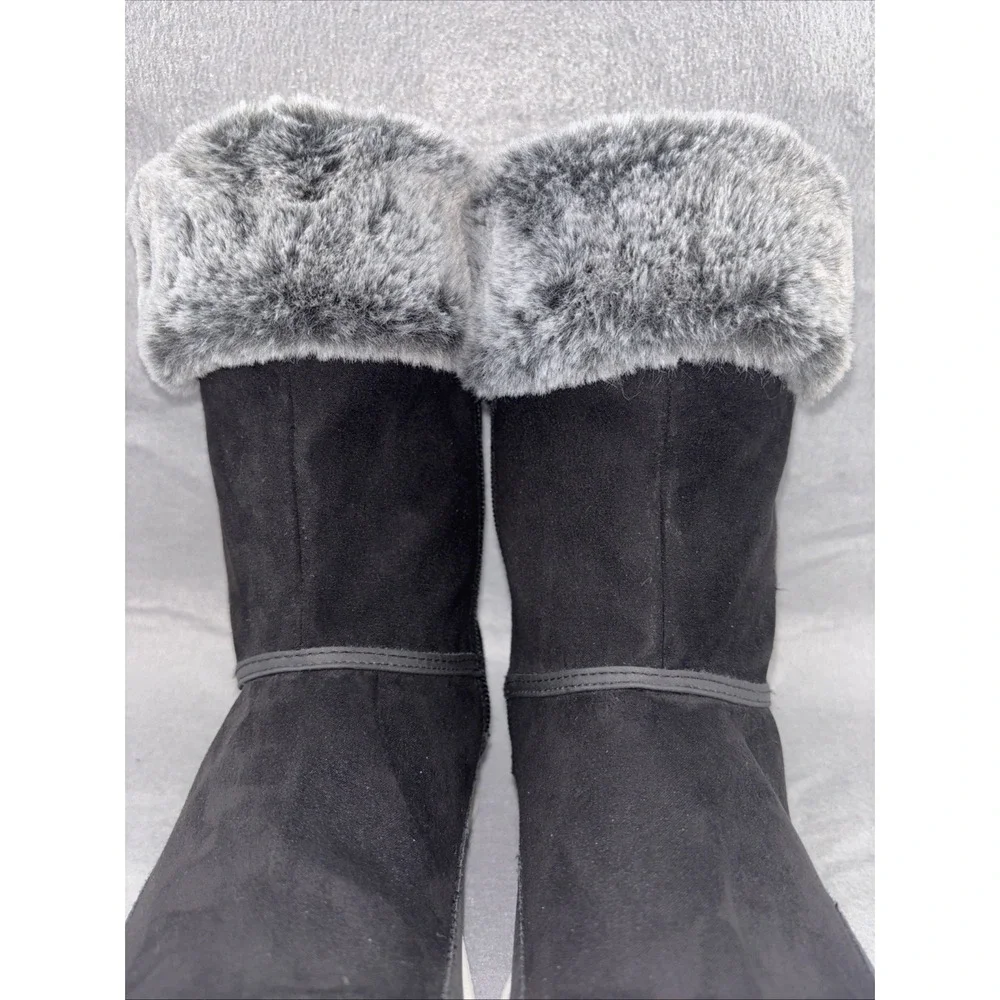 London Fog Collection CHERYL Black And Gray Fur Lined‎ Winter Boots Women's 10